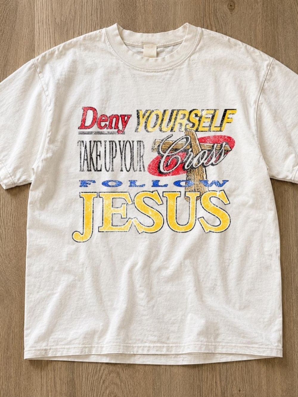 Gildan White Kids Tee with Red, Yellow, Blue and Black Graphic